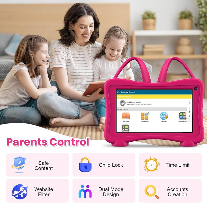 Trayoo تابلت للأطفال 7 بوصة لتعلم الأطفال مع واي فاي، يوتيوب، كاميرا مزدوجة، شاشة تعمل باللمس، تحكم أبوي، تابلت للأطفال للأولاد والبنات (وردي) - Image 3